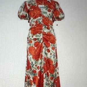 Ganni Brazilian Sand Silk Midi Dress